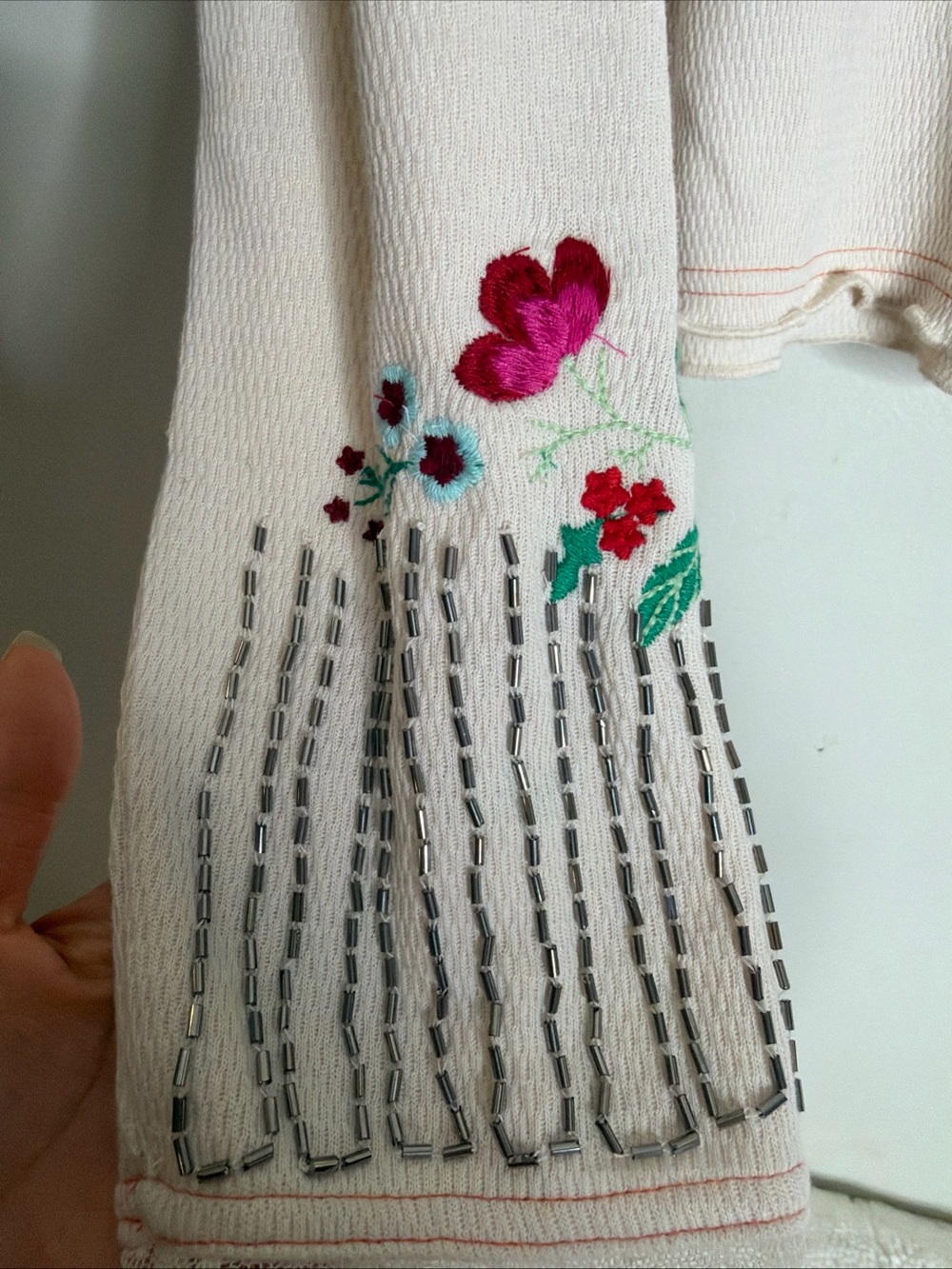 Free People Carter Embellished Beaded Floral Romantic Long Sleeve Thermal Top M - Picture 7 of 10